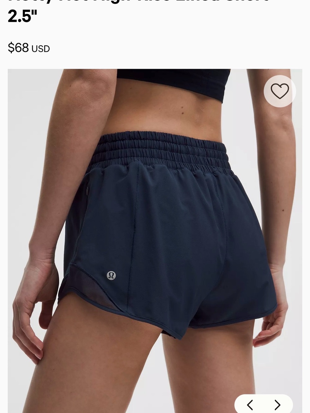 lululemon navy Hotty Hot HR short 2.5” NET